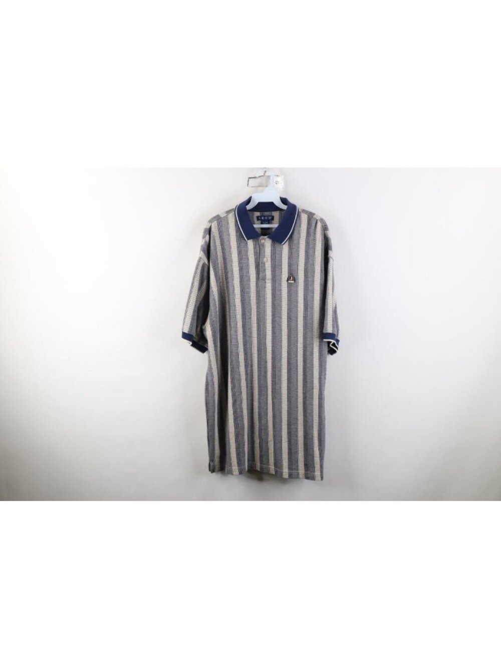 Vtg 90s Izod Mens XL Faded Spell Out Striped Color Block Knit Golf Polo Shirt